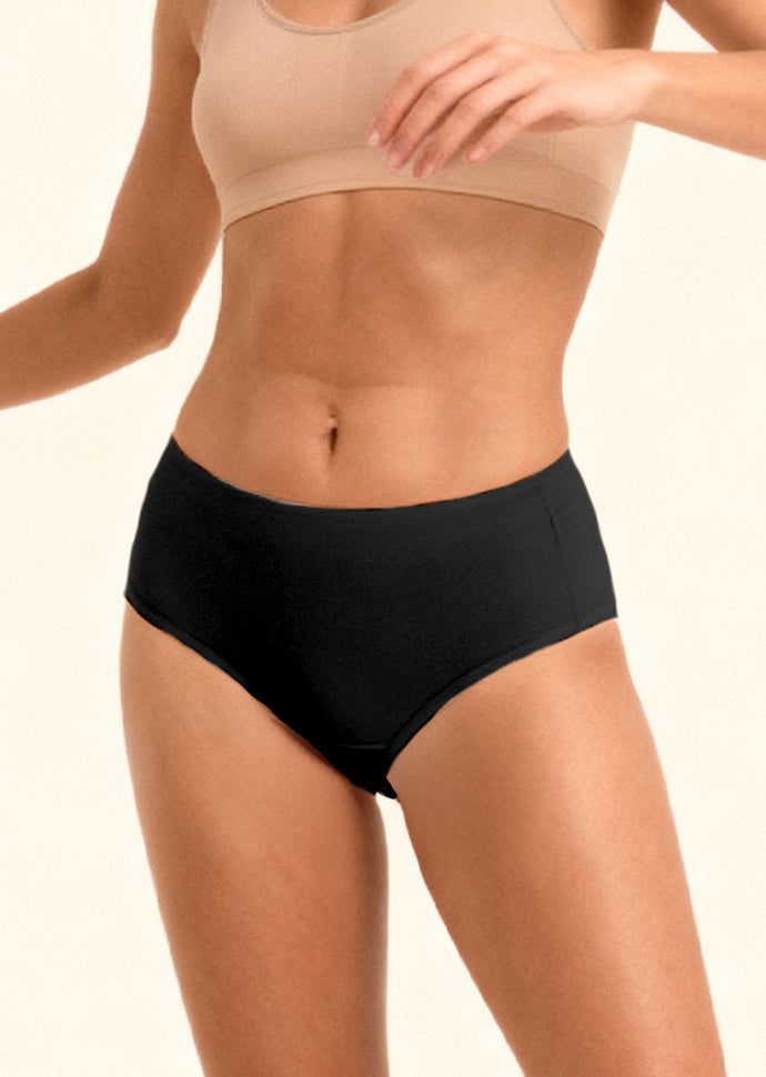 4 Pack - Black Mid-waist Absorbent Underwear