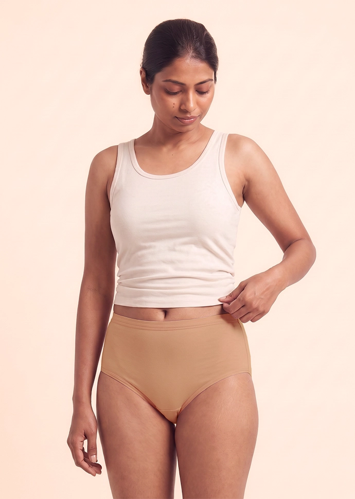 Beige High-waist Cotton Absorbent Underwear