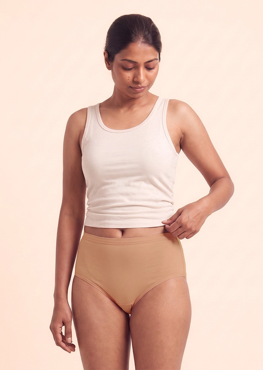 2 Pack - Beige High-waist Cotton Absorbent Underwear