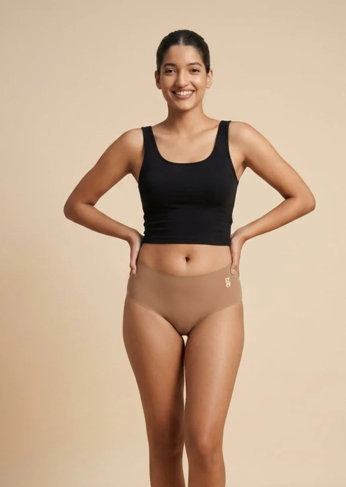 Beige Mid-waist Seamless Underwear