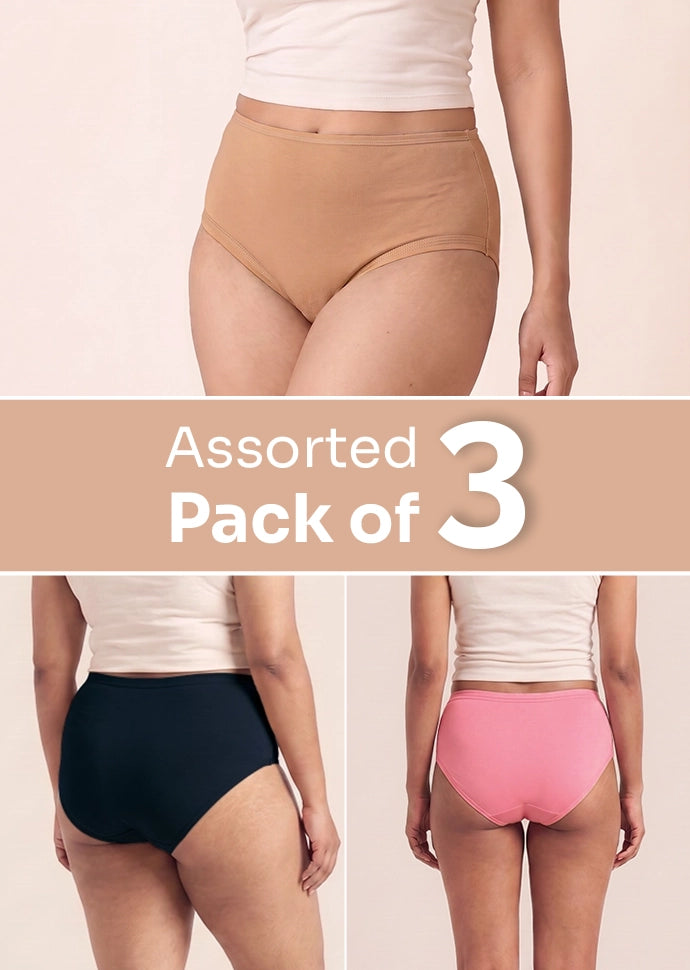 Assorted 3 Pack - High-waist Cotton Absorbent Underwear