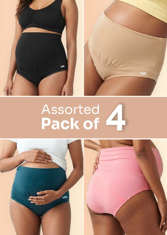 Assorted 4 Pack - Leakproof Maternity Underwear - Over Bump