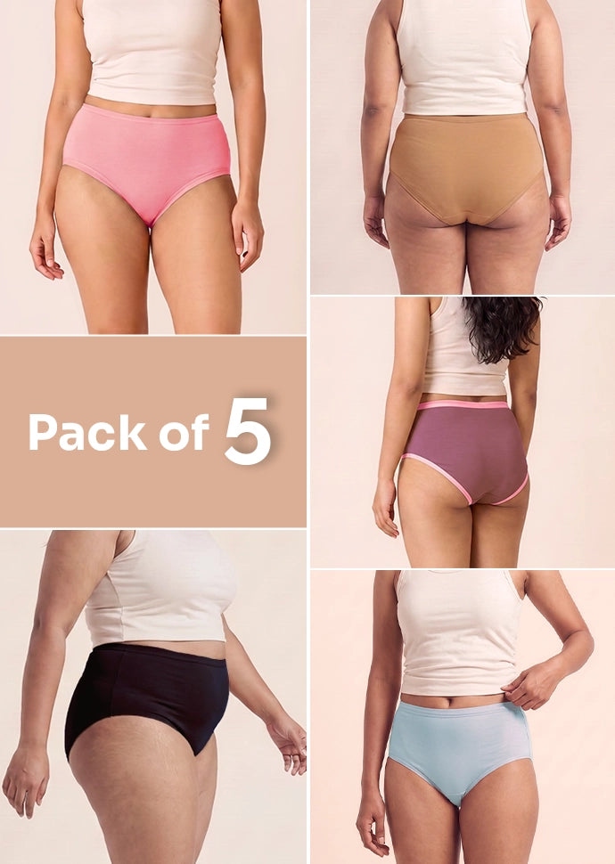 Assorted 5 Pack - High-waist Cotton Absorbent Underwear