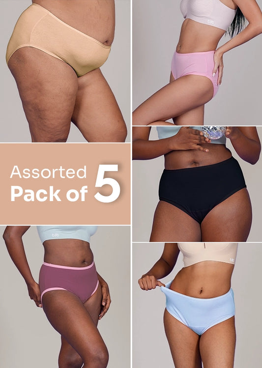 Assorted 5 Pack - High-waist Cotton Absorbent Underwear