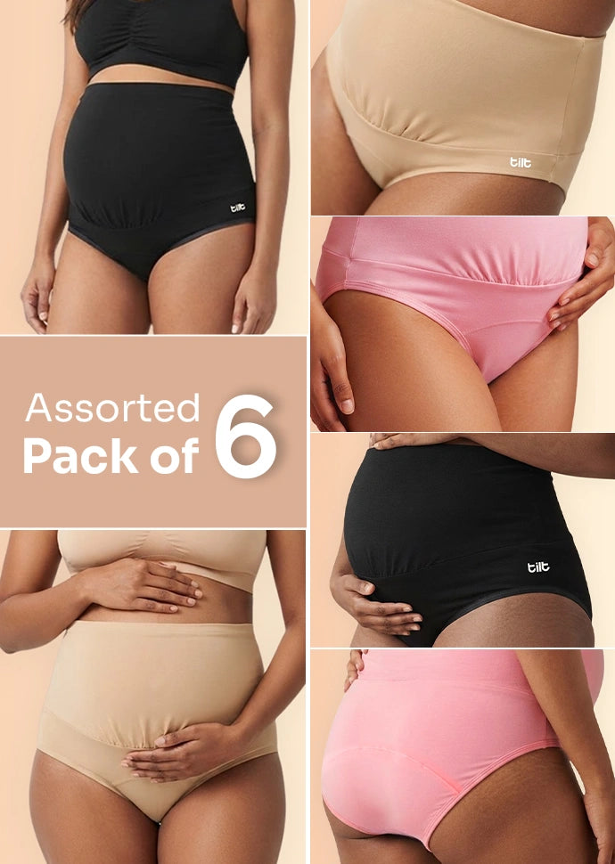 Assorted 6 Pack - Leakproof Maternity Underwear - Over Bump