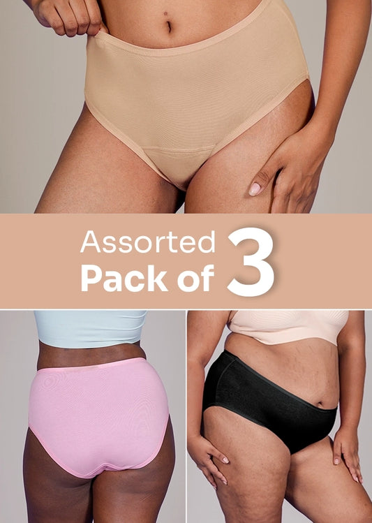 Assorted 3 Pack - High-waist Cotton Absorbent Underwear