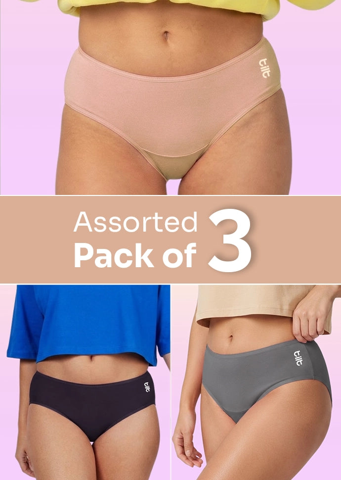 Assorted 3 Pack - Teen! Mid-waist Bamboo Absorbent Underwear Basic