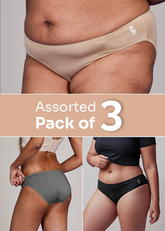 Assorted 3 Pack - Low-waist Bamboo Absorbent Underwear