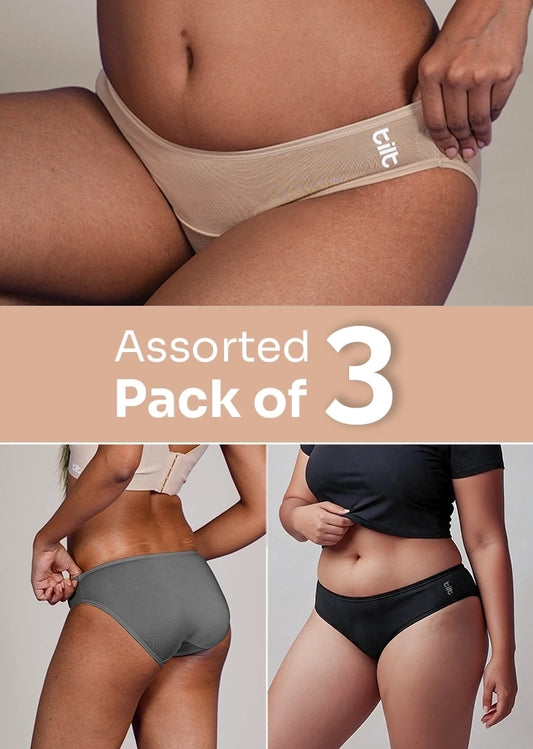 Assorted 3 Pack - Low-waist Bamboo Absorbent Underwear