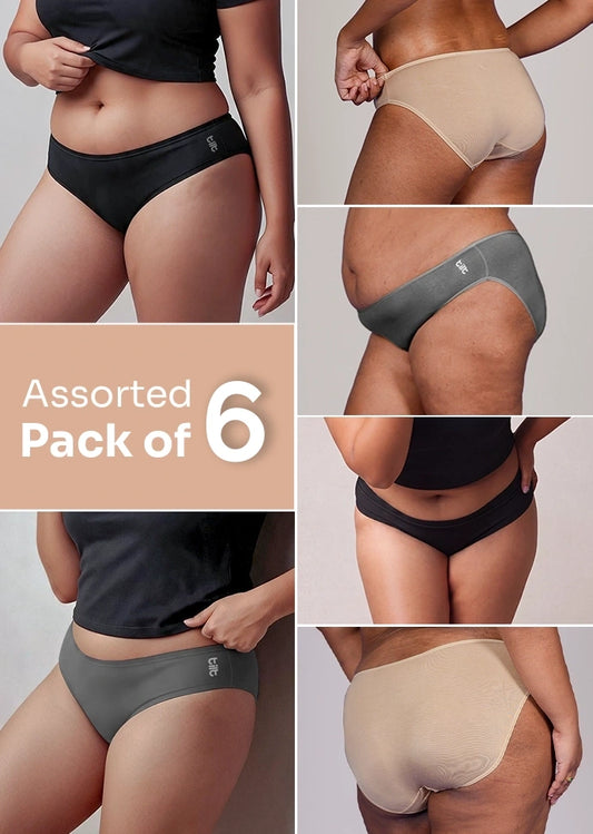 Assorted 6 Pack - Low-waist Bamboo Absorbent Underwear