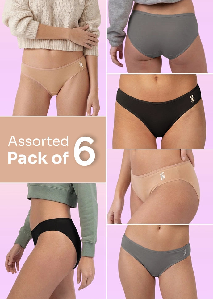 Assorted 6 Pack - Teen! Low-waist Bamboo Absorbent Underwear