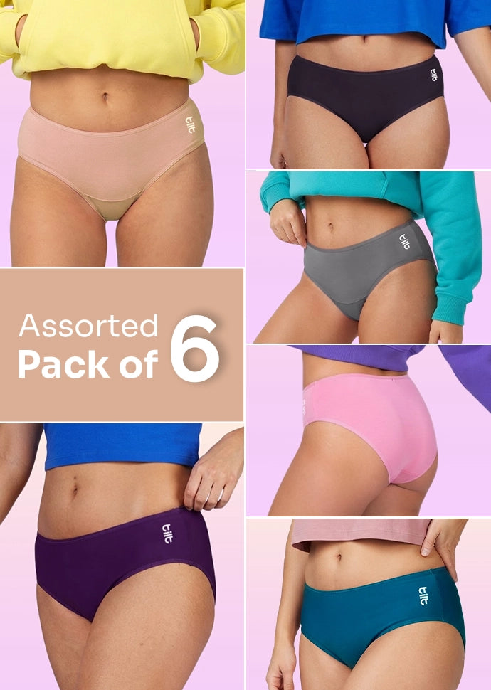 Assorted 6 Pack - Teen! Mid-waist Bamboo Absorbent Underwear
