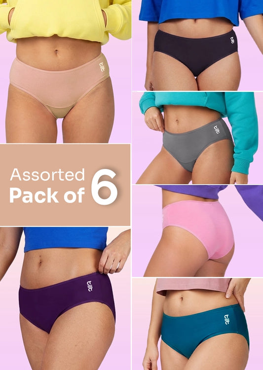 Assorted 6 Pack - Teen! Mid-waist Bamboo Absorbent Underwear