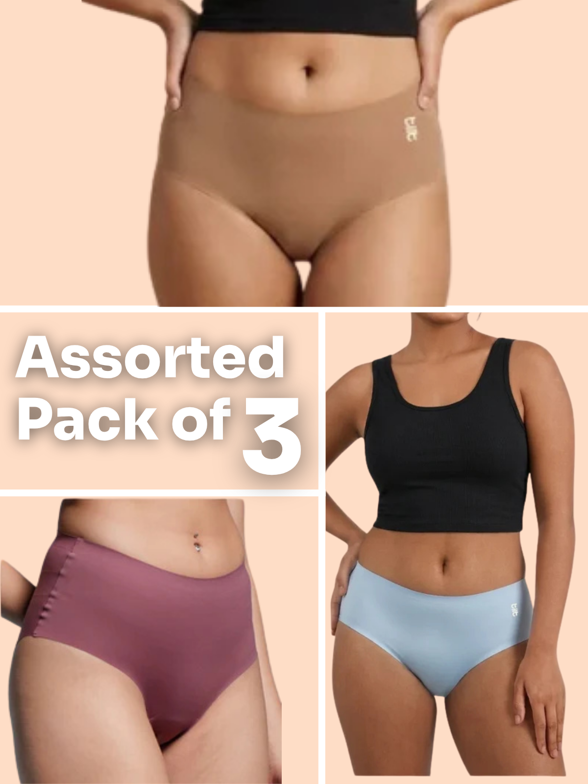 Assorted 3 Pack - High-waist Seamless Underwear