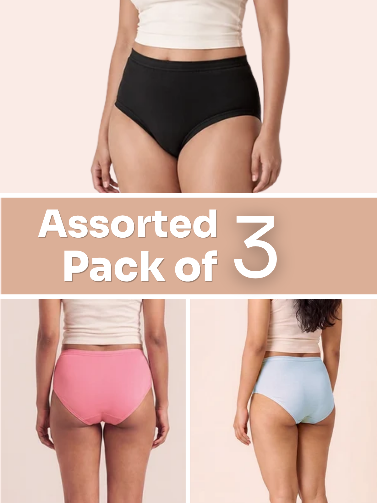 Assorted 3 Pack - High-waist Cotton Absorbent Underwear