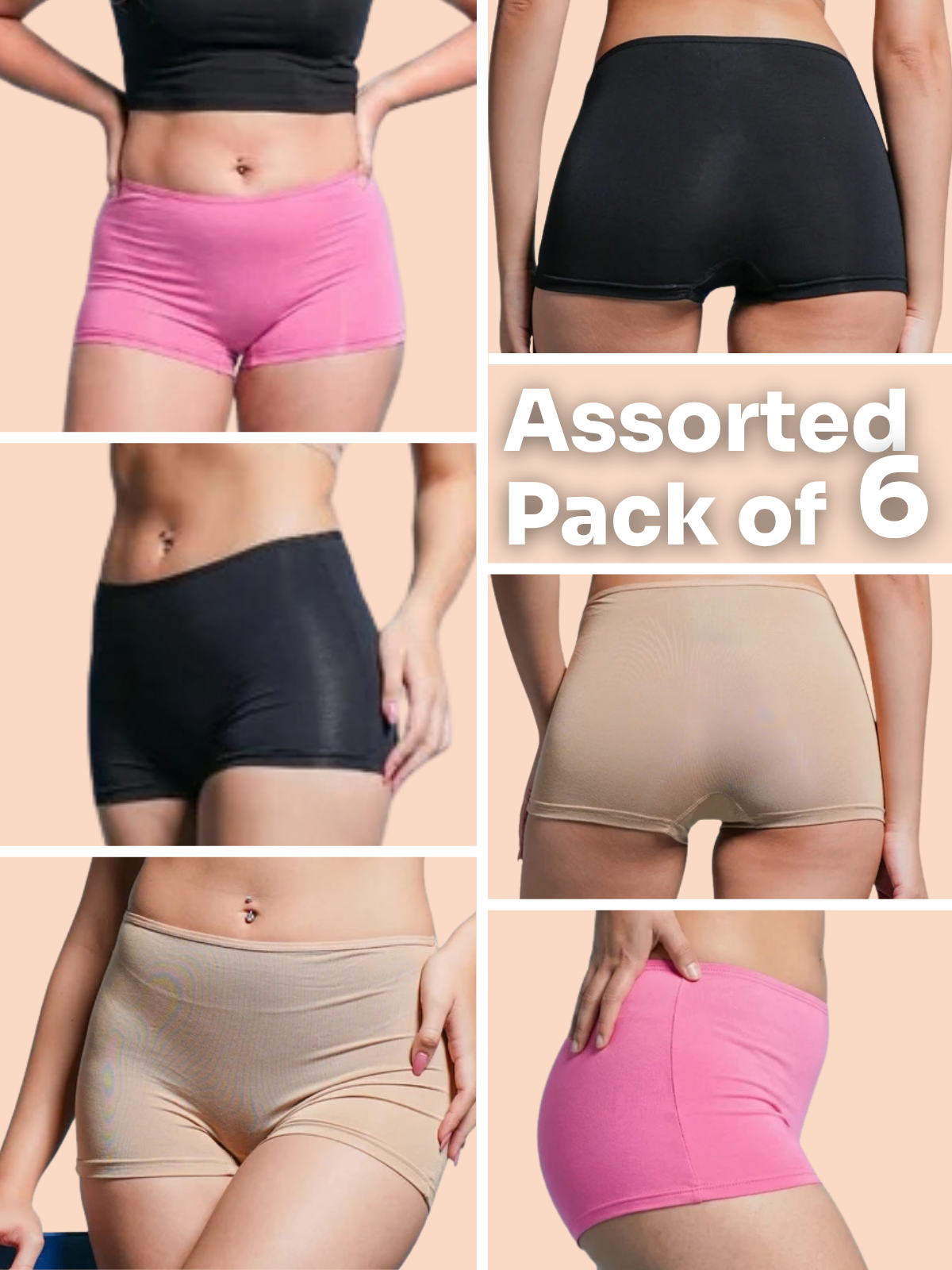 6 Pack - Absorbent Boyshorts