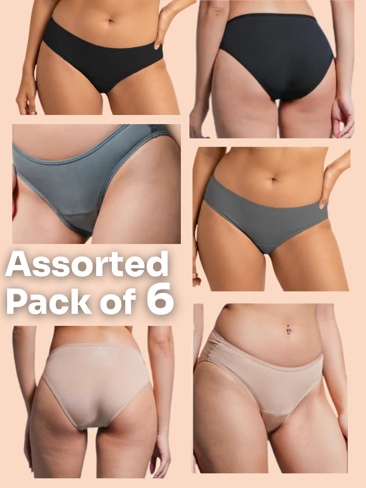 Assorted 6 Pack - Low-waist Absorbent Underwear
