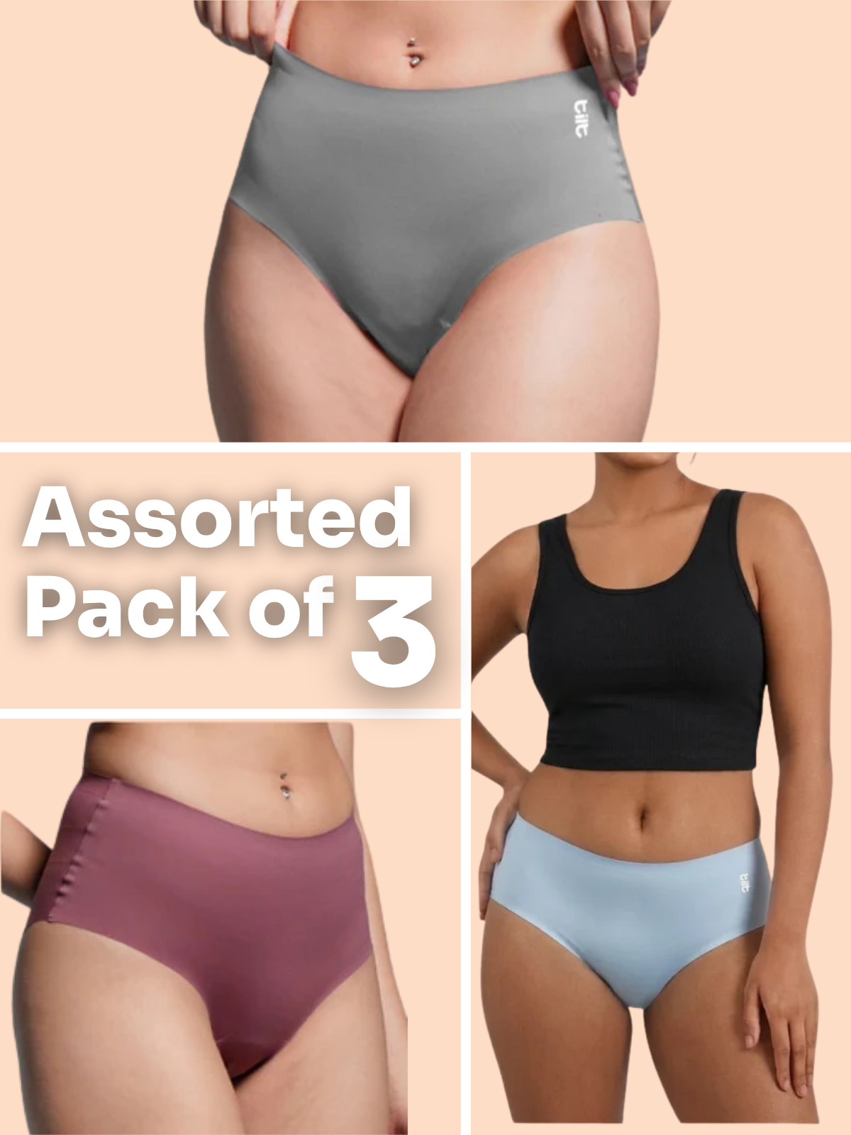 Assorted 3 Pack - High-waist Seamless Underwear