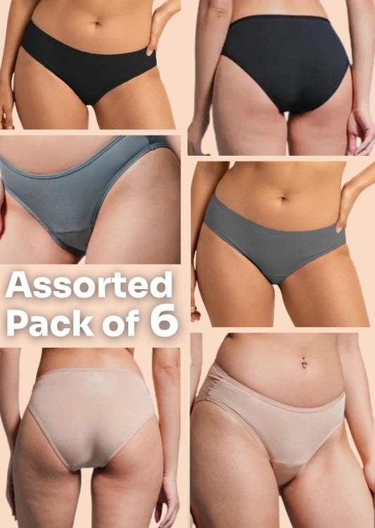 Assorted 6 Pack - Low-waist Absorbent Underwear