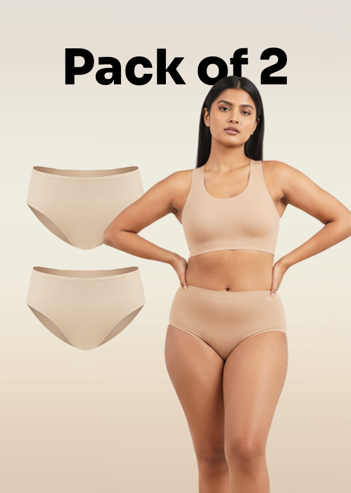 2 Pack - Beige Mid-waist Absorbent Underwear
