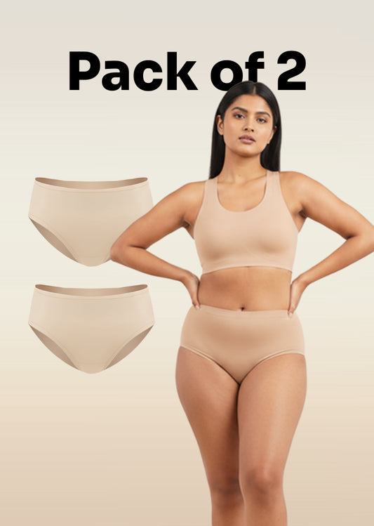 2 Pack - Beige Mid-waist Absorbent Underwear