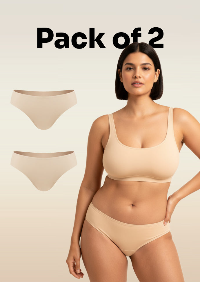 2 Pack - Beige Low-waist Absorbent Underwear