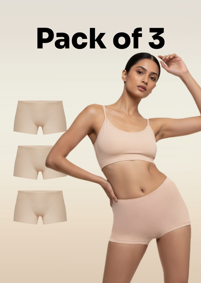 3 Pack - Beige Absorbent Boyshorts