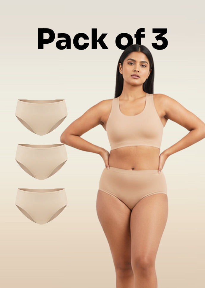 3 Pack - Beige Mid-waist Absorbent Underwear