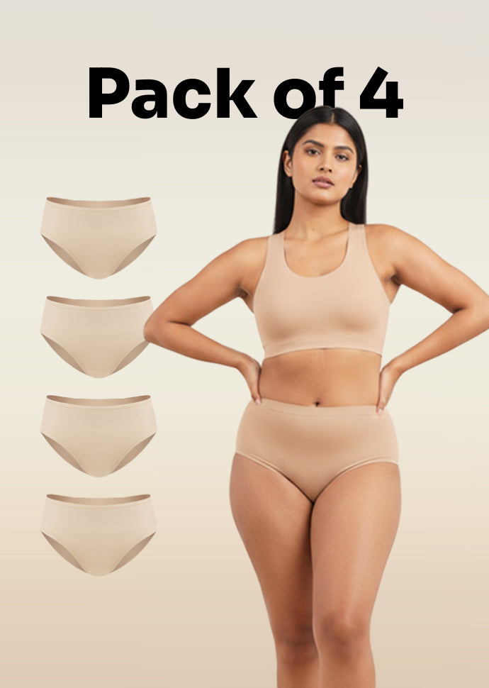 4 Pack - Beige Mid-waist Absorbent Underwear