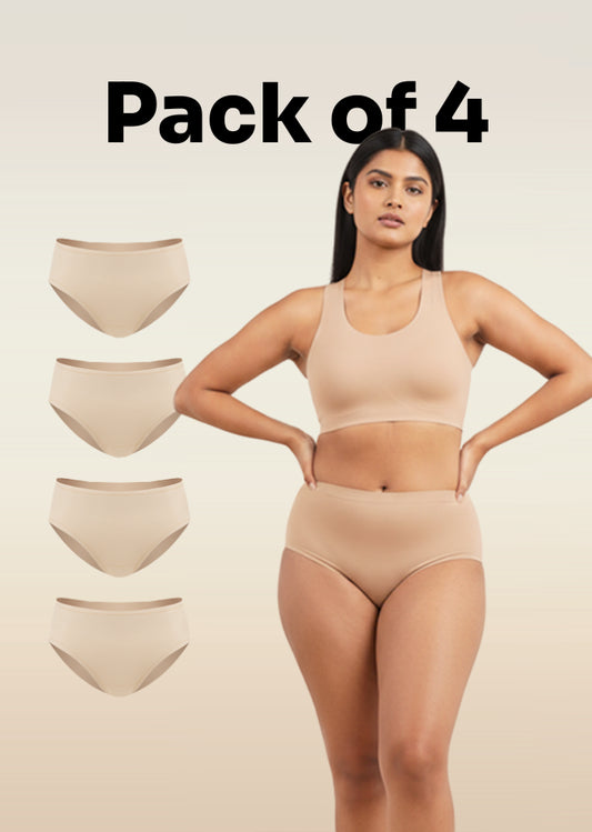 4 Pack - Beige Mid-waist Absorbent Underwear