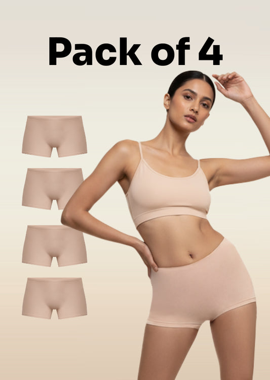 4 Pack - Beige Absorbent Boyshorts