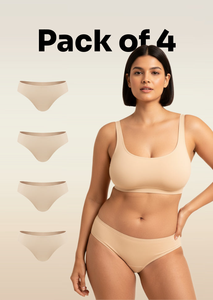 4 Pack - Beige Low-waist Absorbent Underwear
