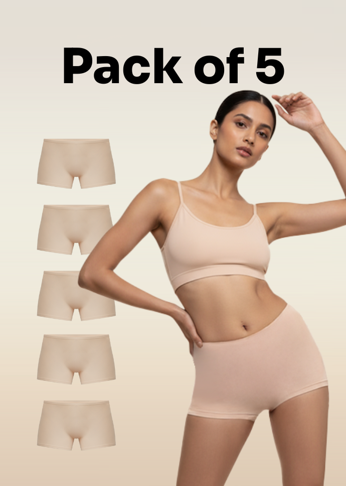 5 Pack - Beige Absorbent Boyshorts
