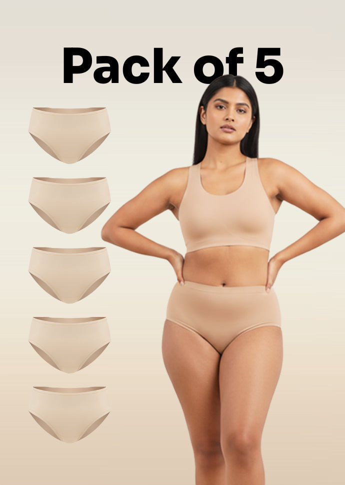 5 Pack - Beige Mid-waist Absorbent Underwear