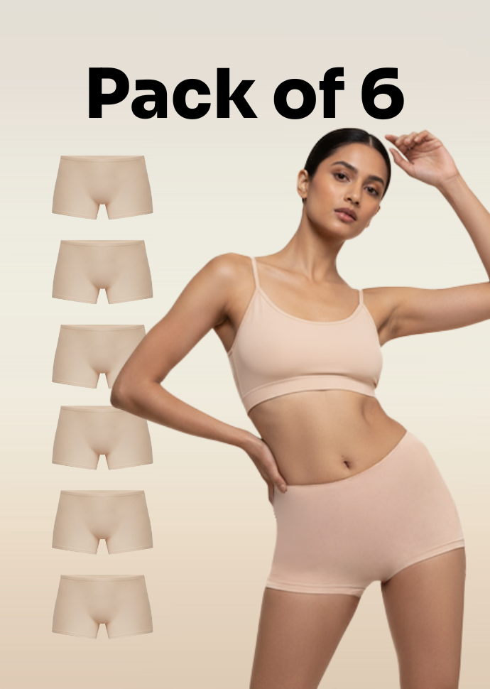 6 Pack - Beige Absorbent Boyshorts