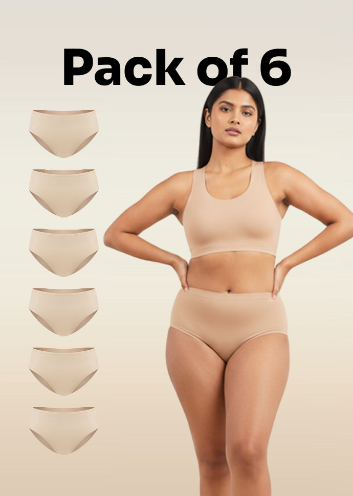 6 Pack - Beige Mid-waist Absorbent Underwear