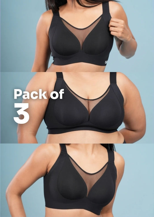 Black Minimiser Bra - 3 Pack