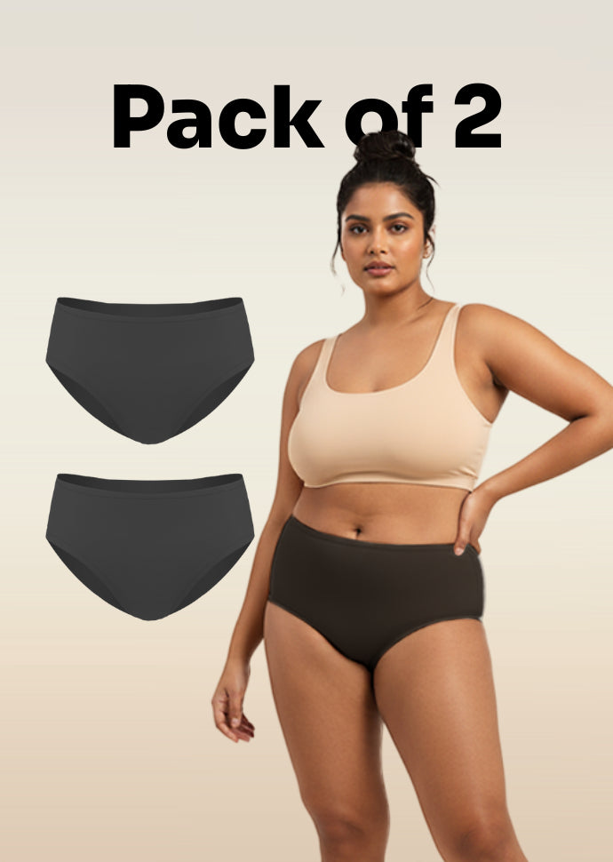 2 Pack - Black Mid-waist Absorbent Underwear