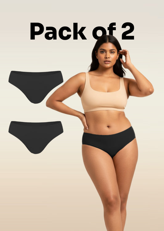2 Pack - Black Low-waist Absorbent Underwear