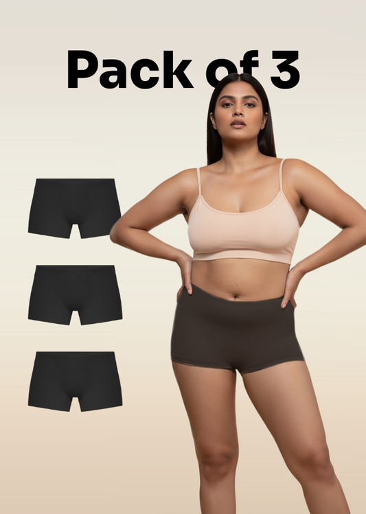 3 Pack - Black Absorbent Boyshorts