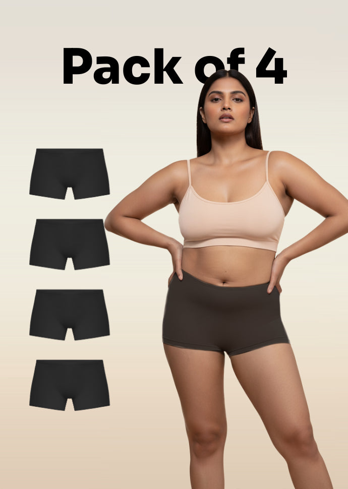 4 Pack - Black Absorbent Boyshorts