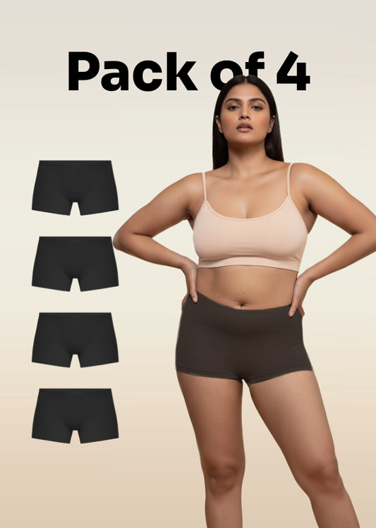4 Pack - Black Absorbent Boyshorts