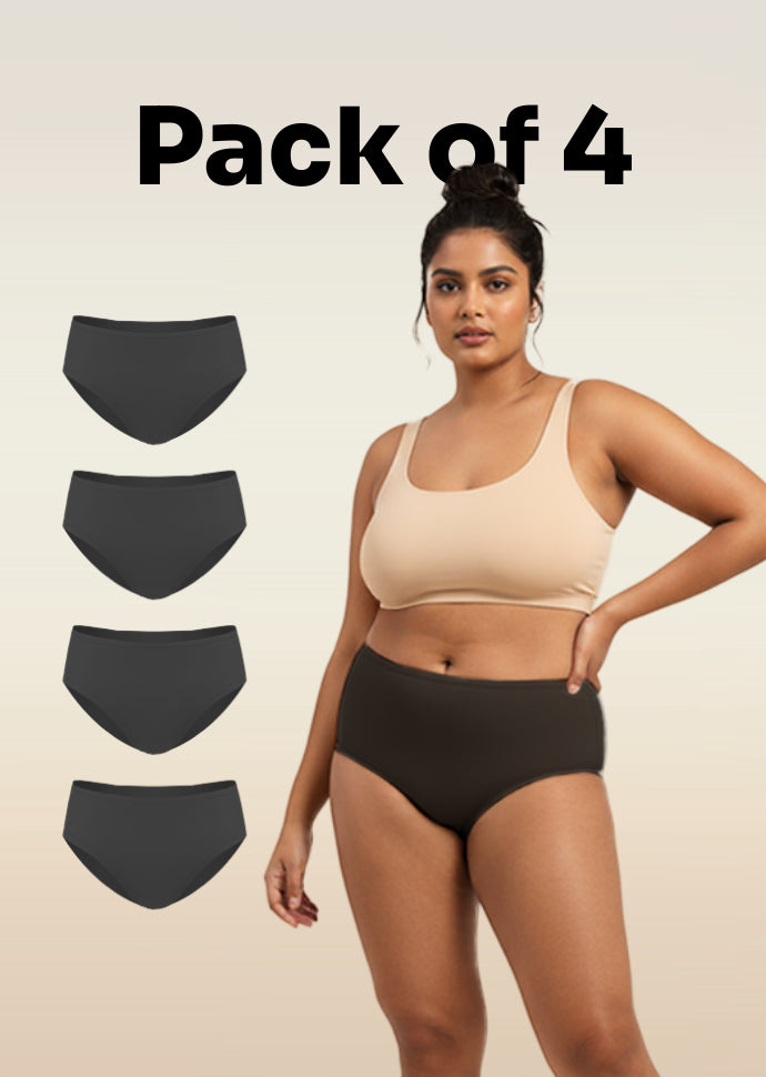 4 Pack - Black Mid-waist Absorbent Underwear
