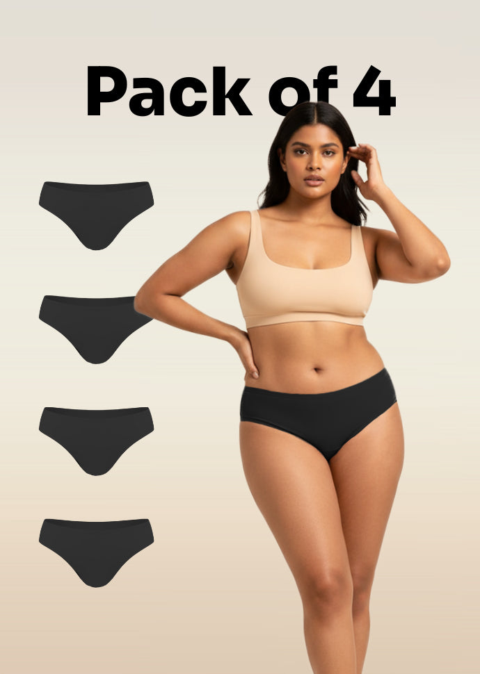 4 Pack - Black Low-waist Absorbent Underwear