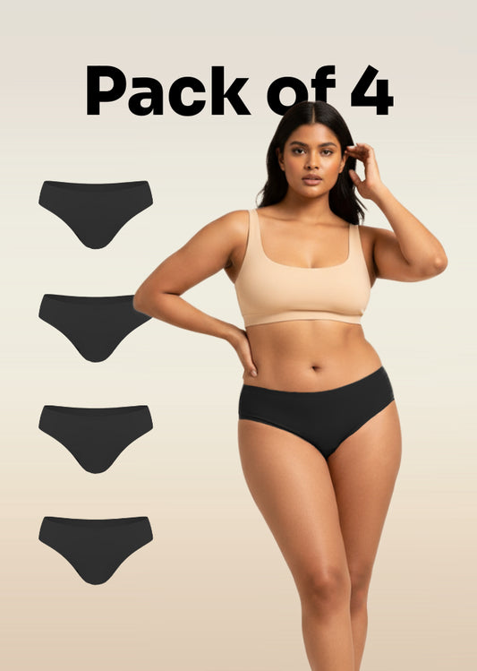 4 Pack - Black Low-waist Absorbent Underwear