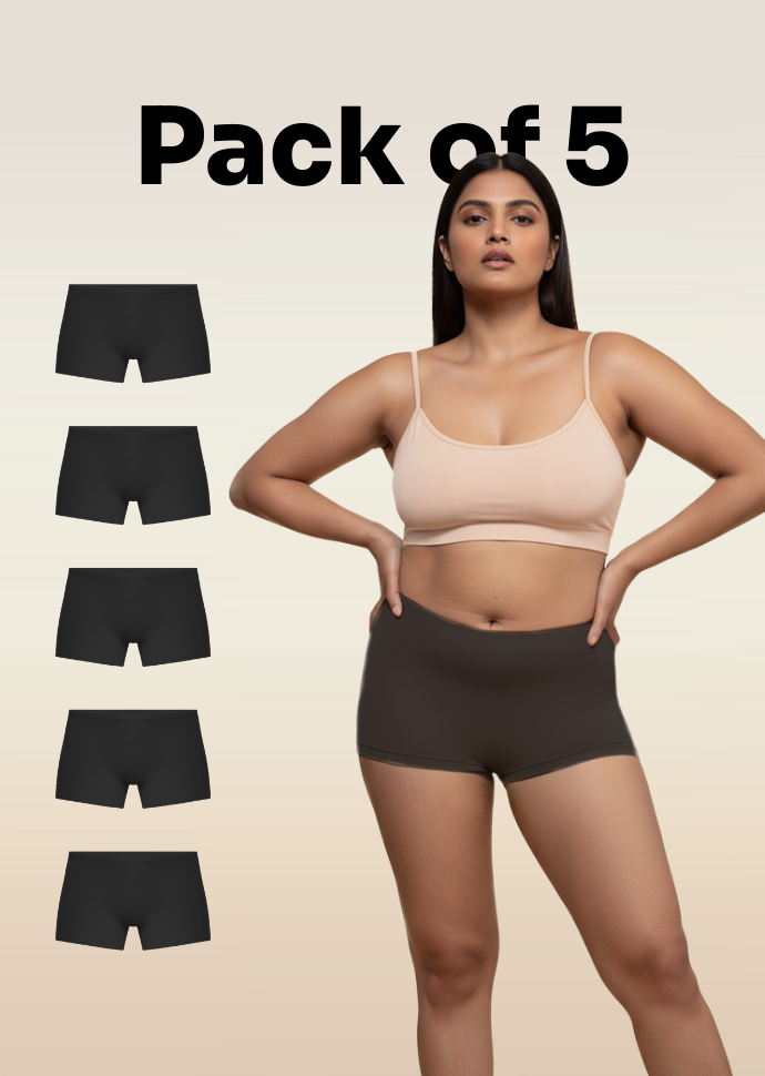 5 Pack - Black Absorbent Boyshorts