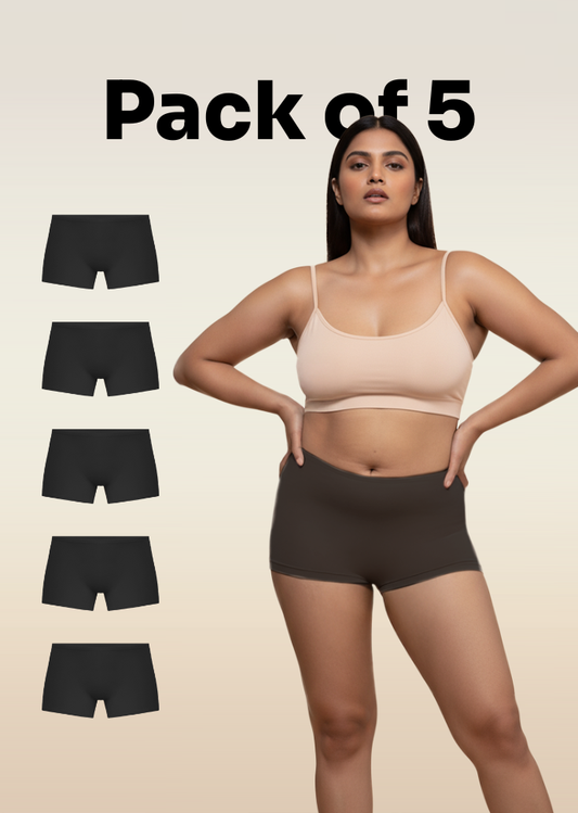 5 Pack - Black Absorbent Boyshorts