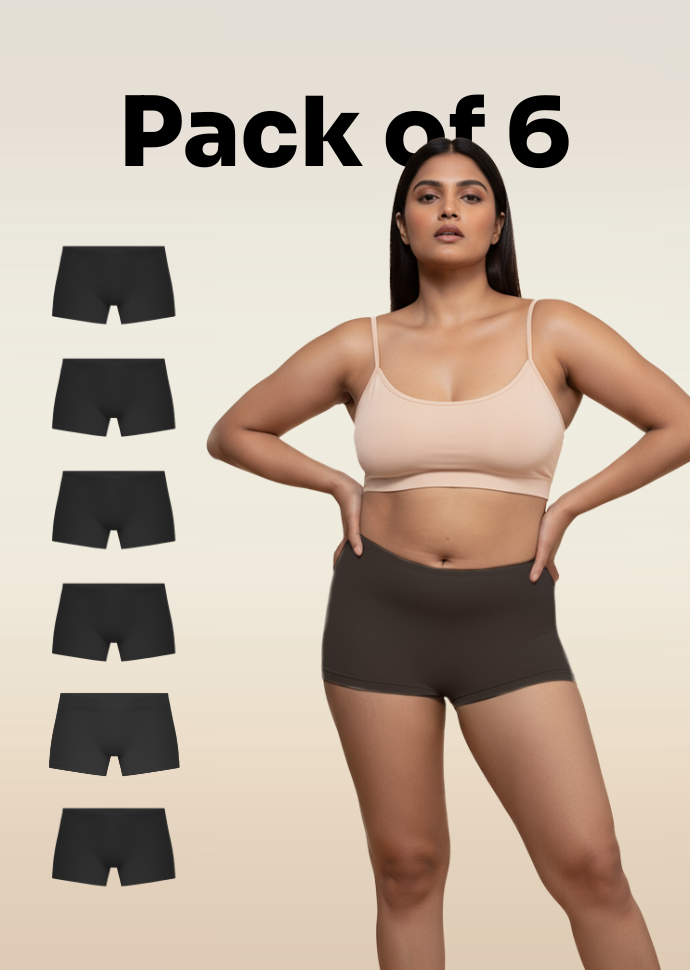 6 Pack - Black Absorbent Boyshorts