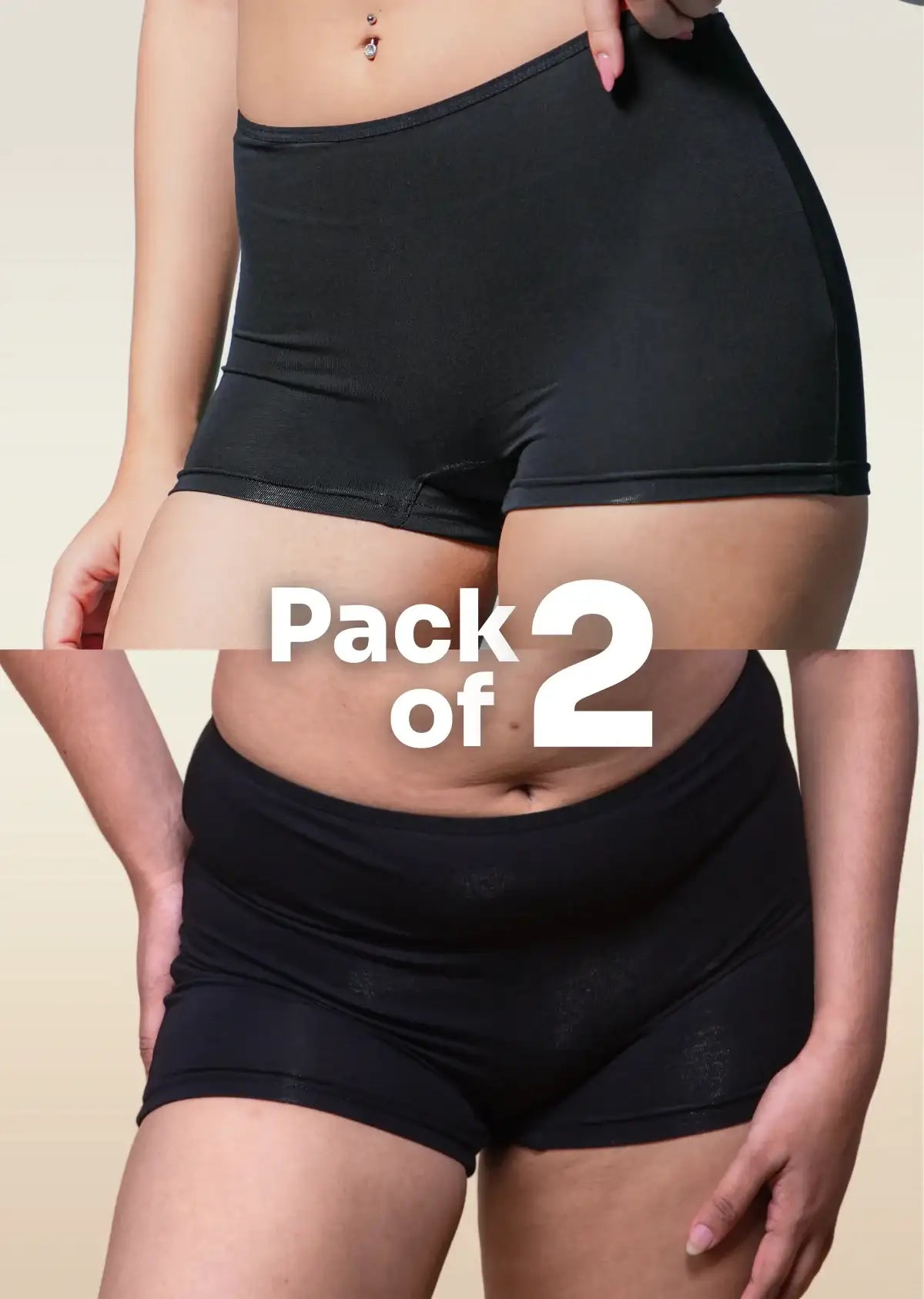 2 Pack - Black Absorbent Boyshorts