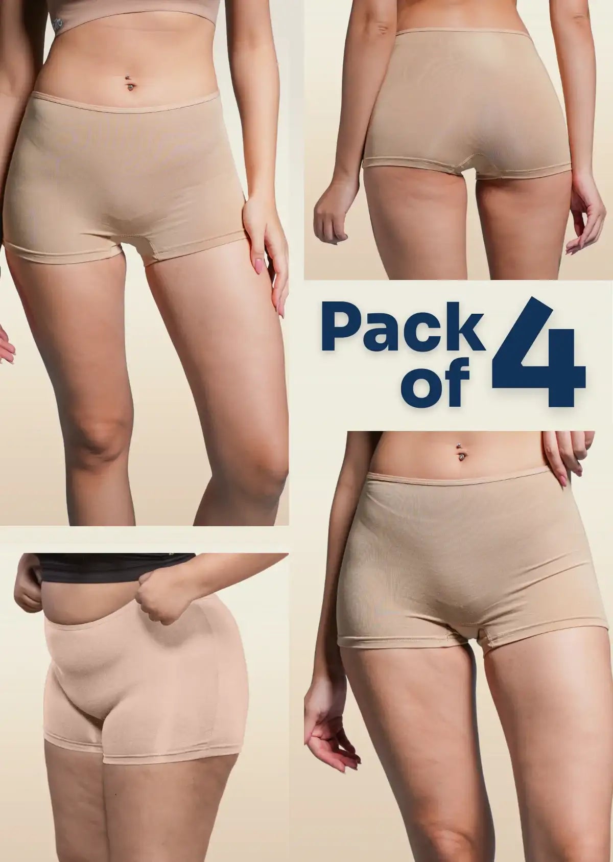 4 Pack - Beige Absorbent Boyshorts